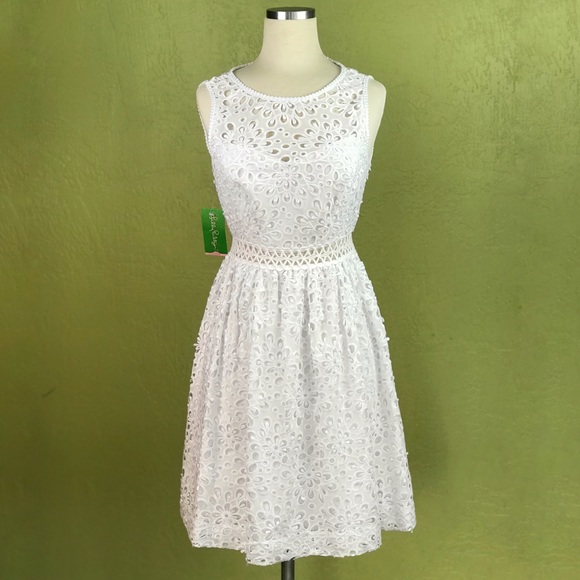 NWT LILLY PULITZER Alivia White Sleeveless Mini Dress Size 0 Eyelet Lace Formal - Picture 5 of 8